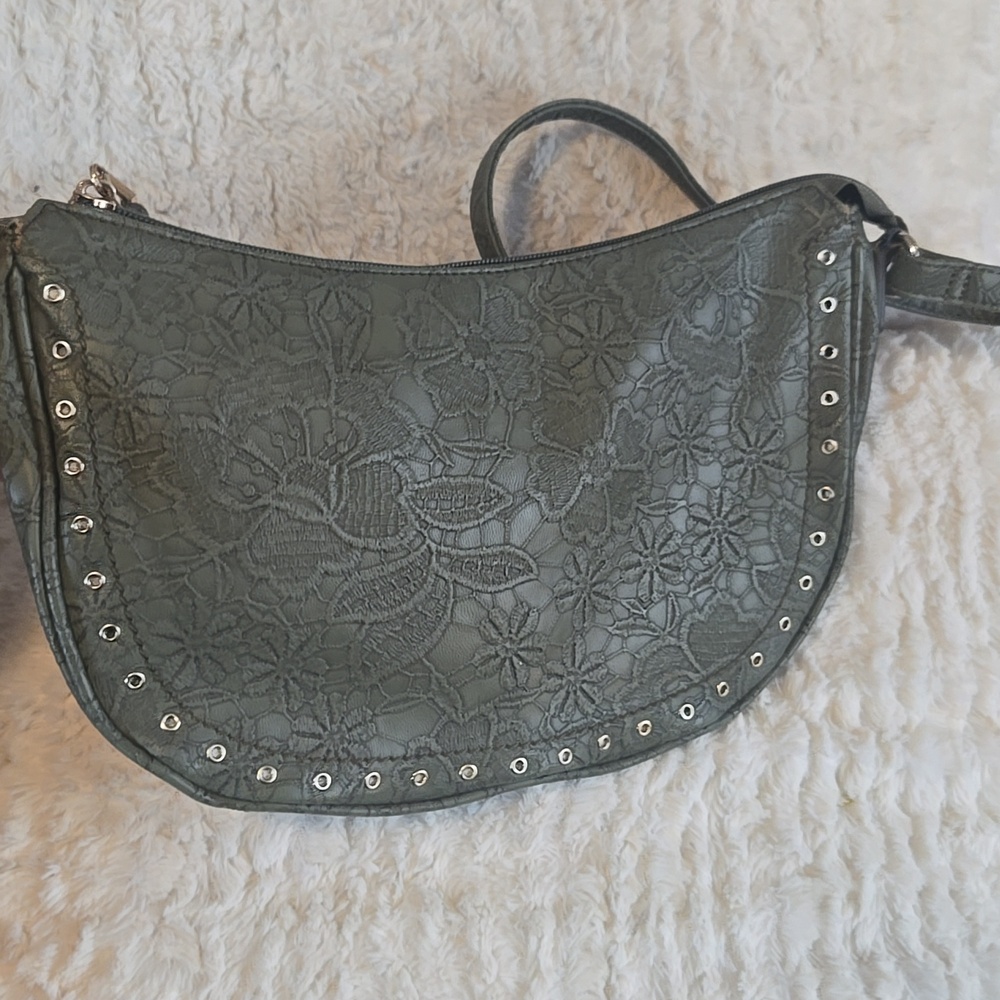 Jessica Simpson Olive Green Floral Embossed Crossbody Purse NWOT - Picture 4 of 6
